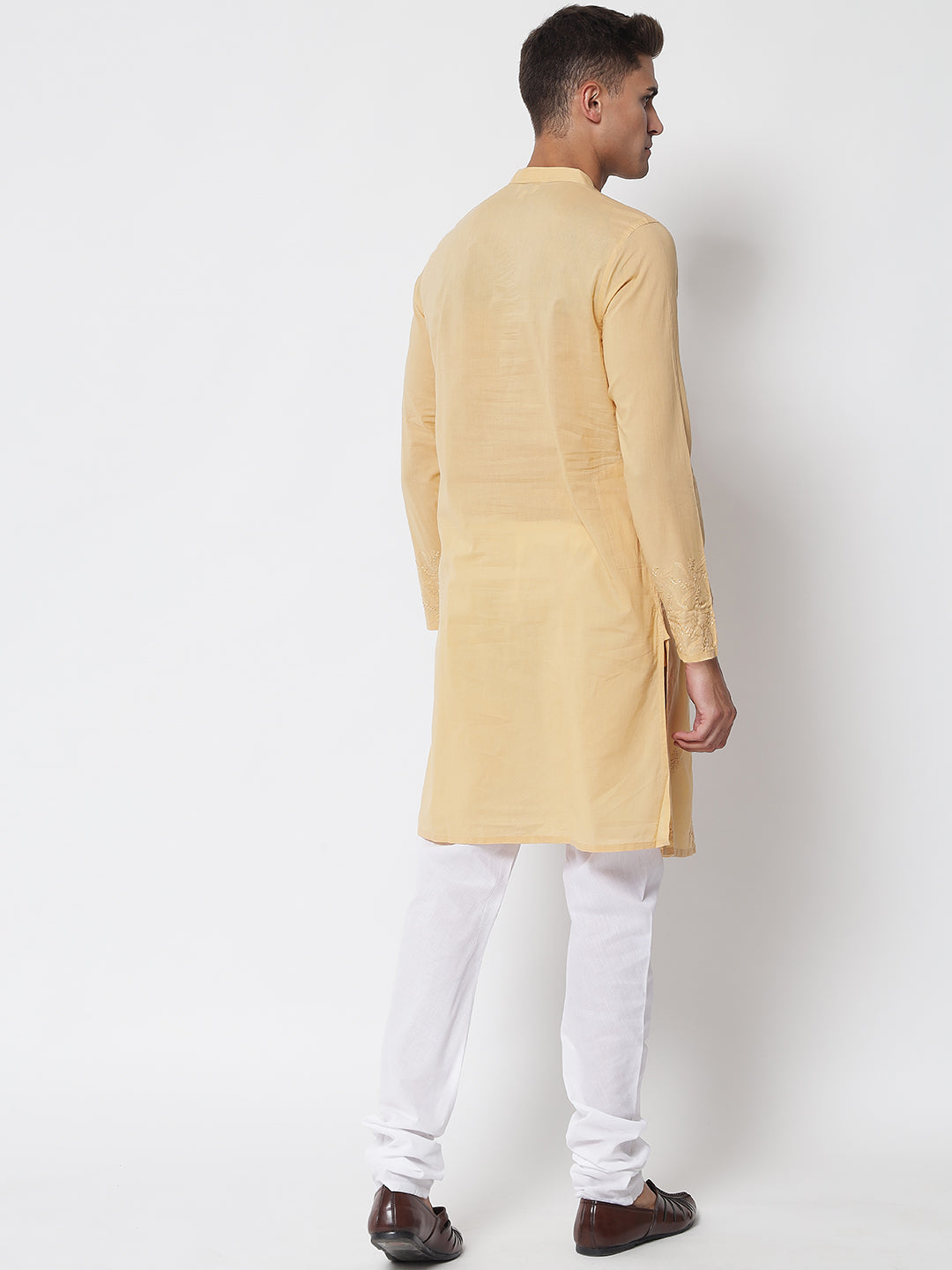 Men's Beige Chikankari Kurta with Central Panel Embroidery