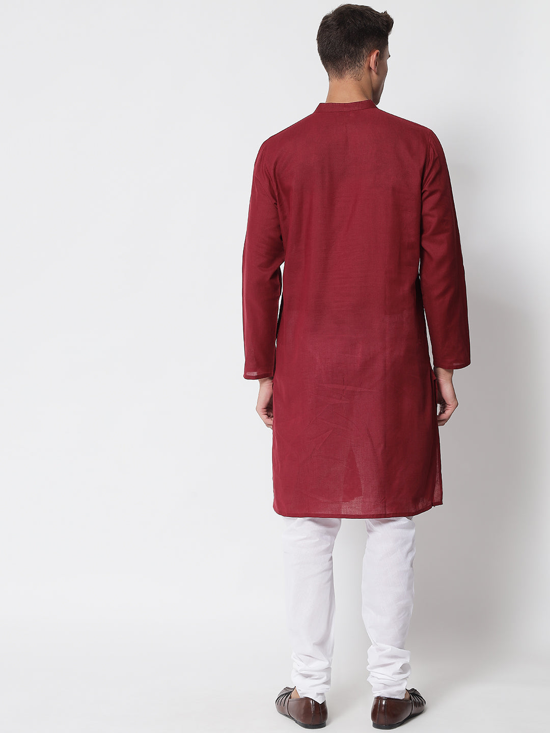 Maroon Cotton Hand-Embroidered Chikankari Kurta
