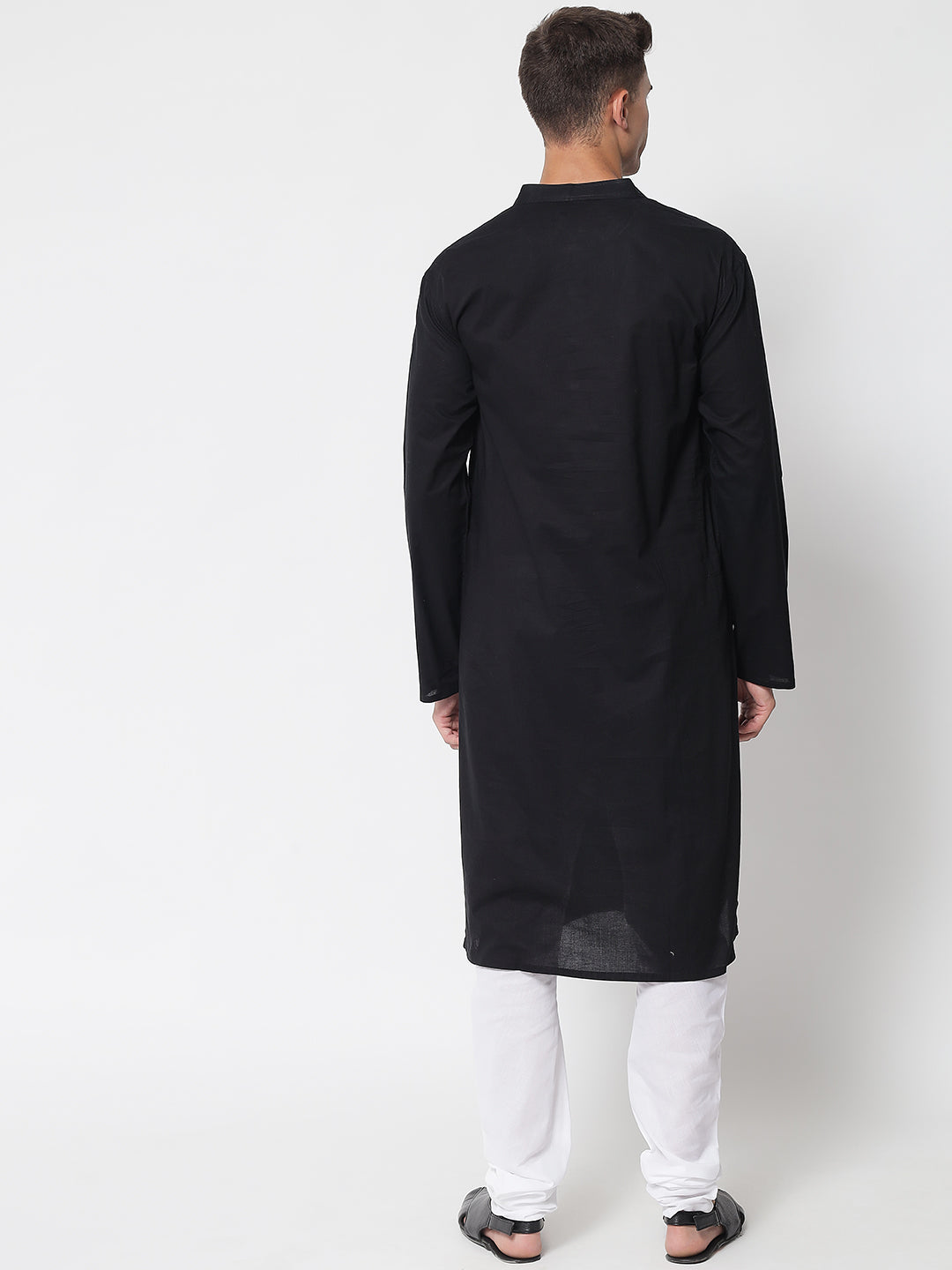 Men's Black Cotton Chikankari Hand-Embroidered Kurta