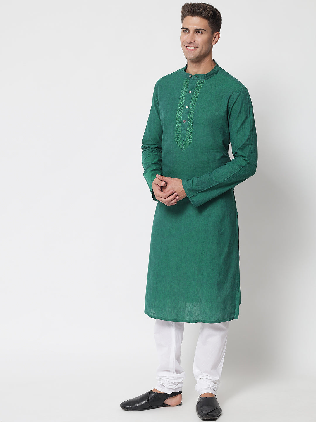 Men's Green Cotton Mangalgiri Chikankari Kurta