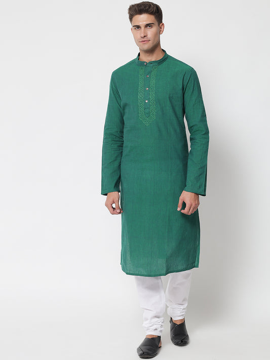 MGMEN216GR Men's Green Cotton Mangalgiri Chikankari Kurta