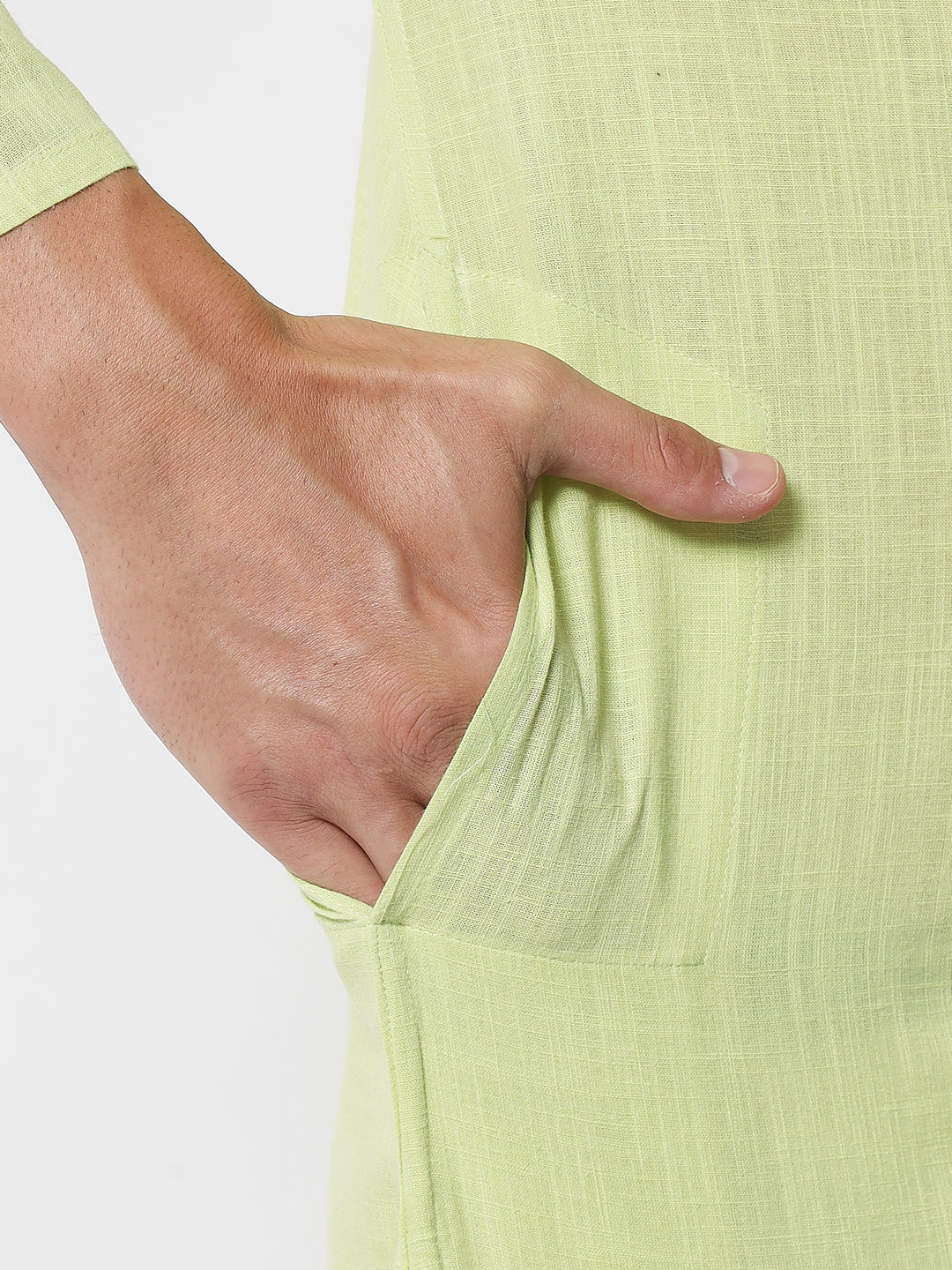 Men's Lime Cotton Slub Chikankari Kurta