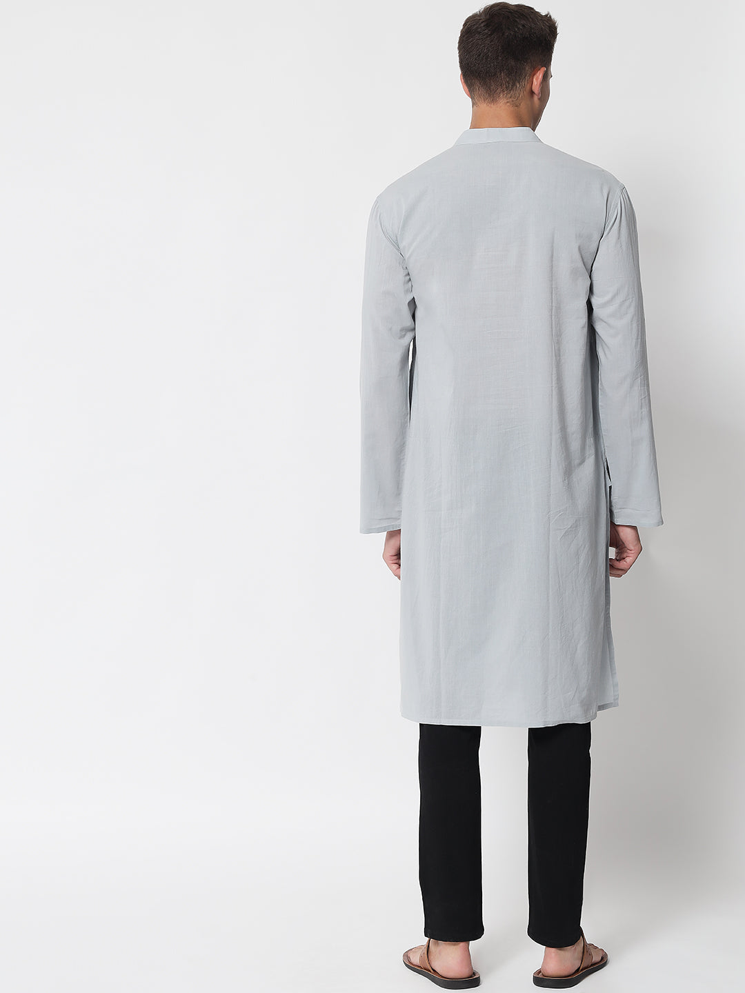Men's Grey Cotton Chikankari Kurta
