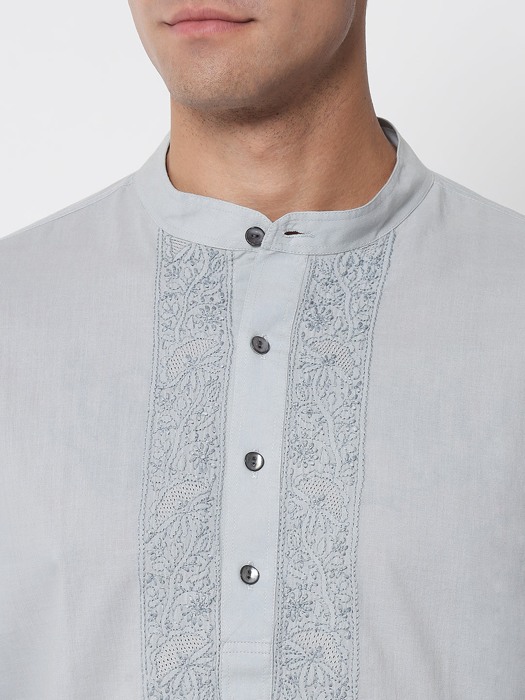 Men's Grey Cotton Chikankari Kurta
