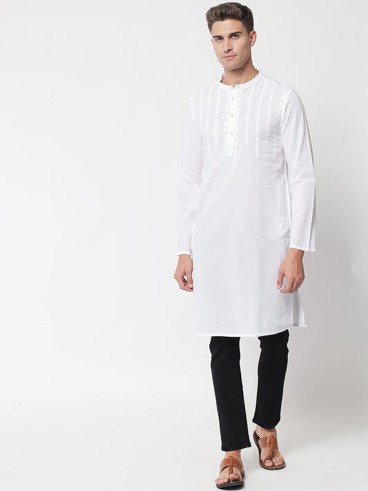 CMMEN206WH Men's White Chikankari Kurta