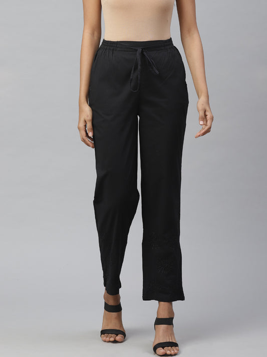 Black Tapered Chikankari Trousers