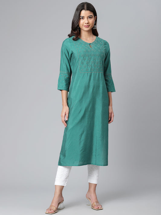 PSKA169TL- Poly Silk Teal Chikankari Kurta
