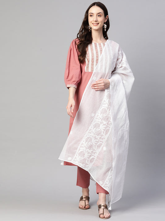 Kota Cotton Panel Chikankari Dupatta