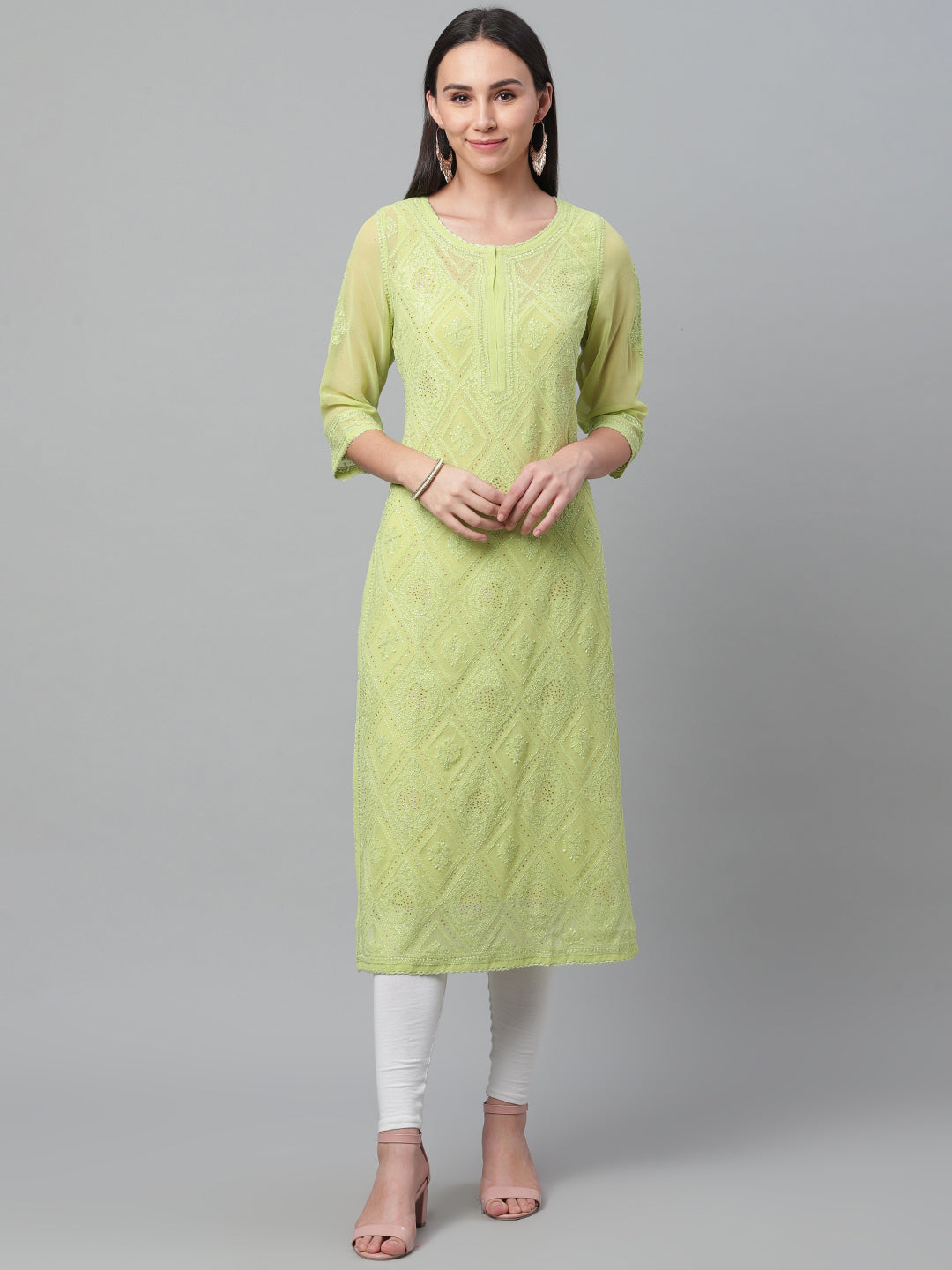 Green Georgette Chikankari Kurta