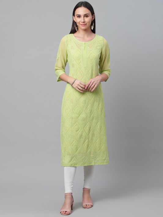 Green Georgette Chikankari Kurta