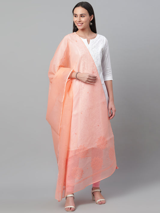 Peach-Coloured Chikankari Dupatta