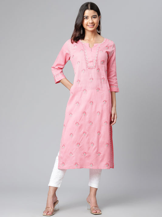 Pink Chikankari Kurta with Murri Work