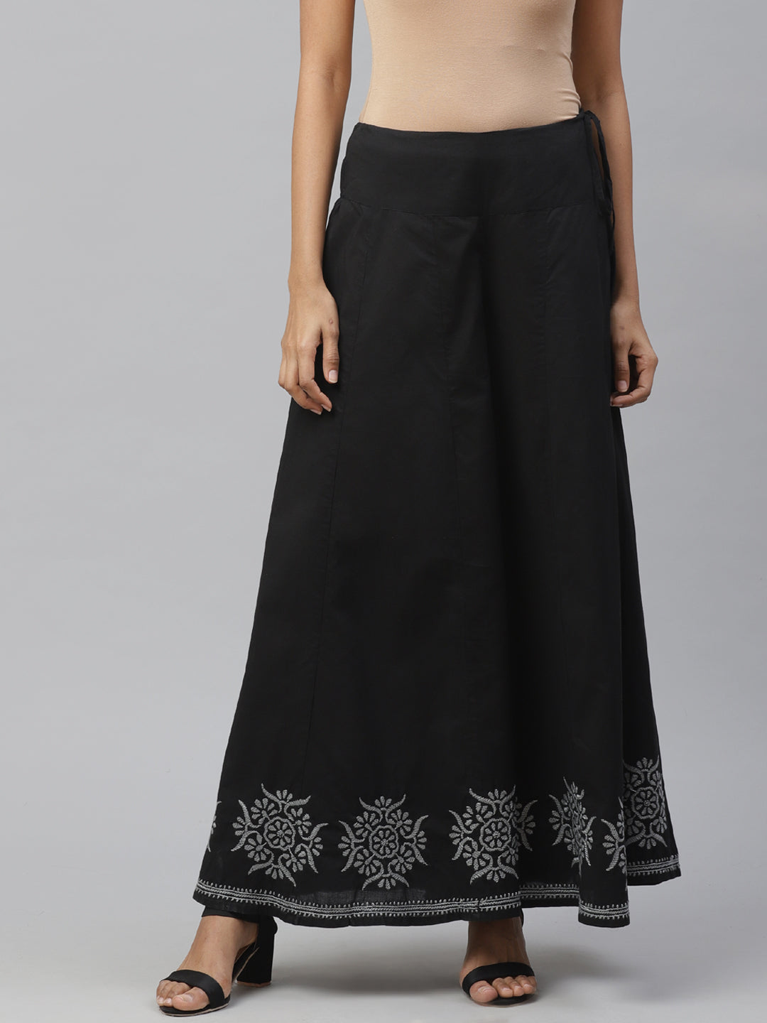 Black and Grey Chikankari Flared Palazzo