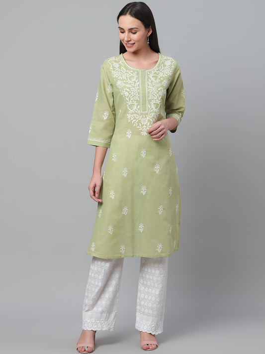 Pista-Coloured Chikankari Kurta