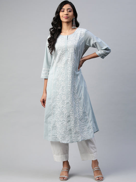 CMAK222GY Grey Chikankari A-line Kurta