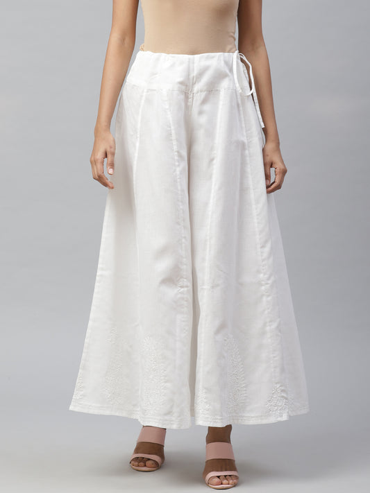 Off White Flared Chikankari Palazzo