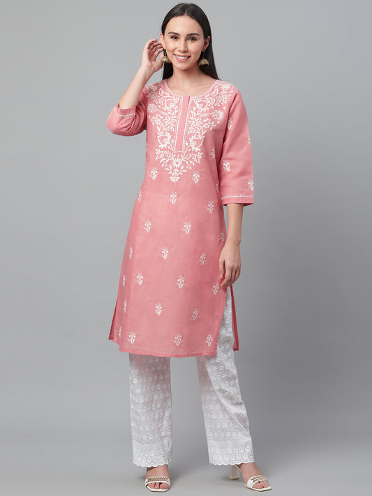 Old Rose Chikankari Straight Kurta