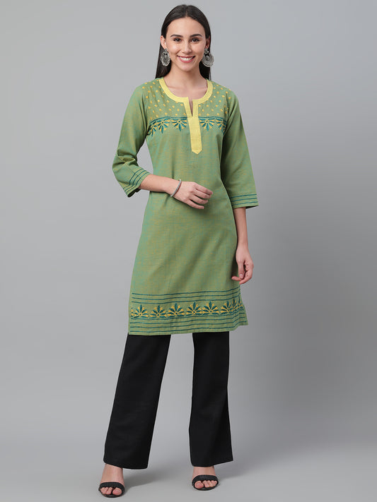 Green Mangalgiri Embroidered Kurta