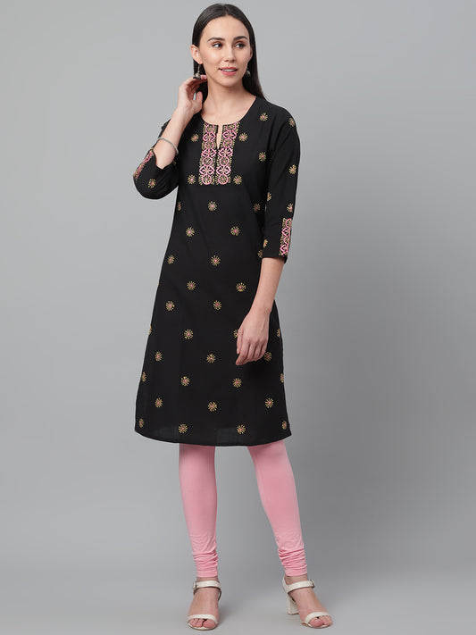 Black Mangalgiri Kurta with two-colour Embroidery