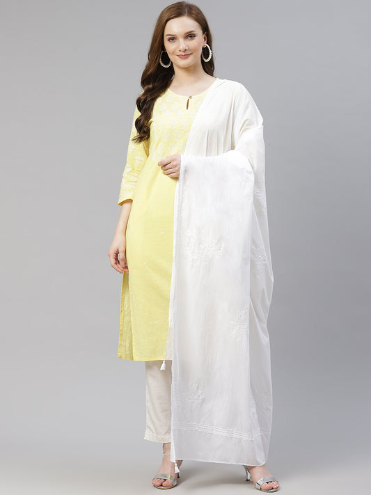 White Mul Tepchi Hand-Embroidered Dupatta