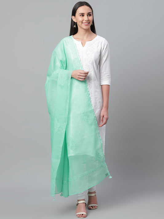 Sea Green Kota Chikankari Dupatta