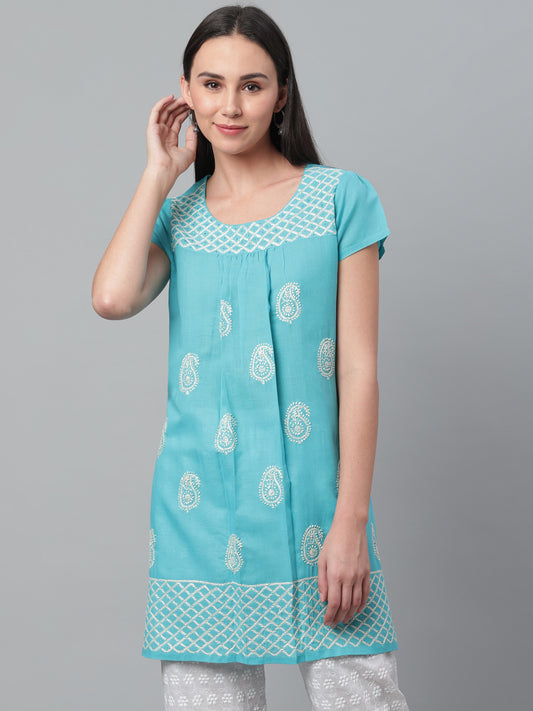 Sky Blue Chikankari Short Kurta