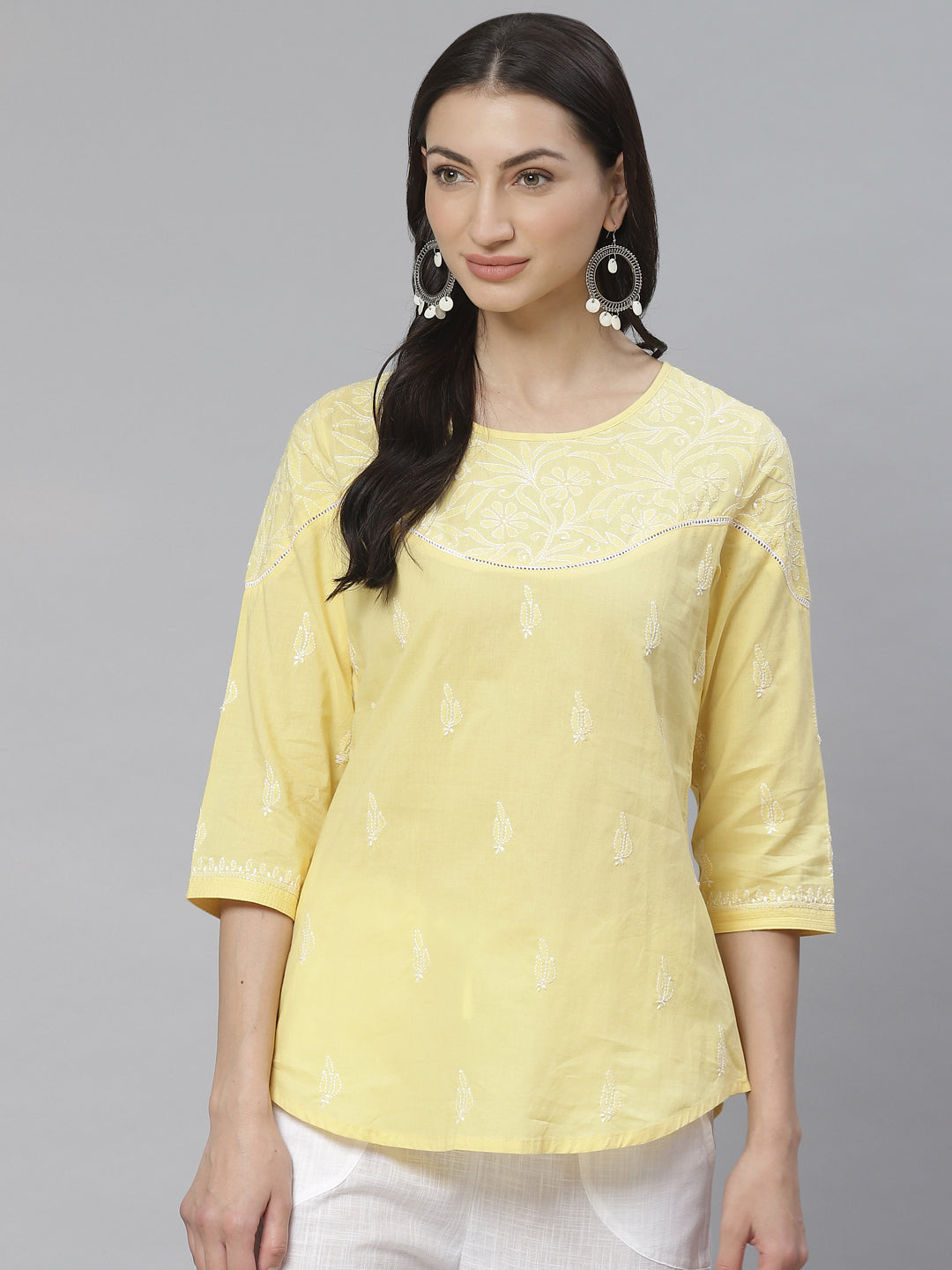 Yellow Lace Chikankari Top