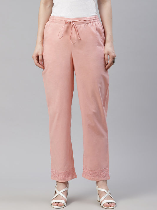 Pink Embroidered Cotton Pants