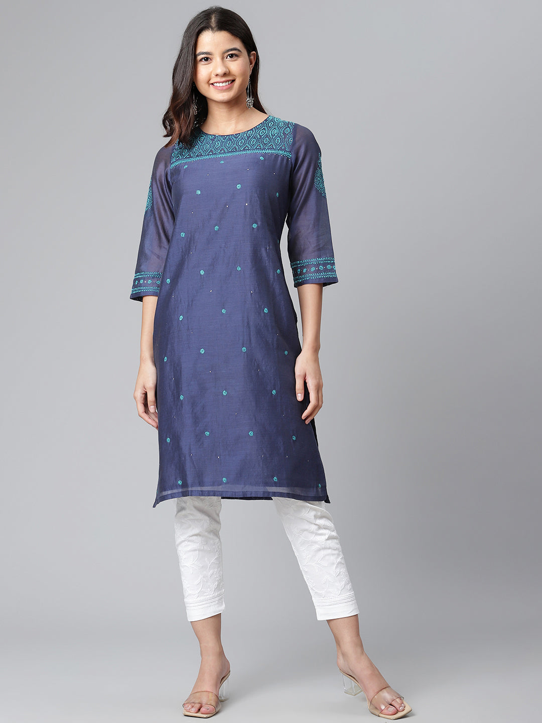 Navy Blue Chanderi Silk Kurta