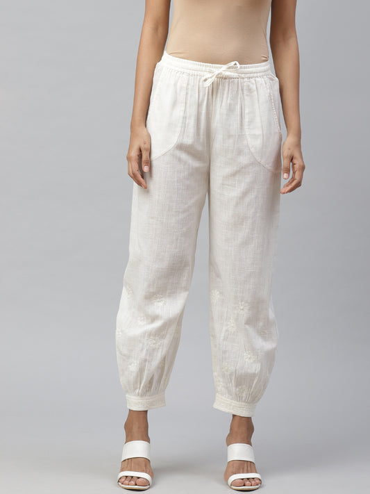 Cream Afghani Embroidered Pants