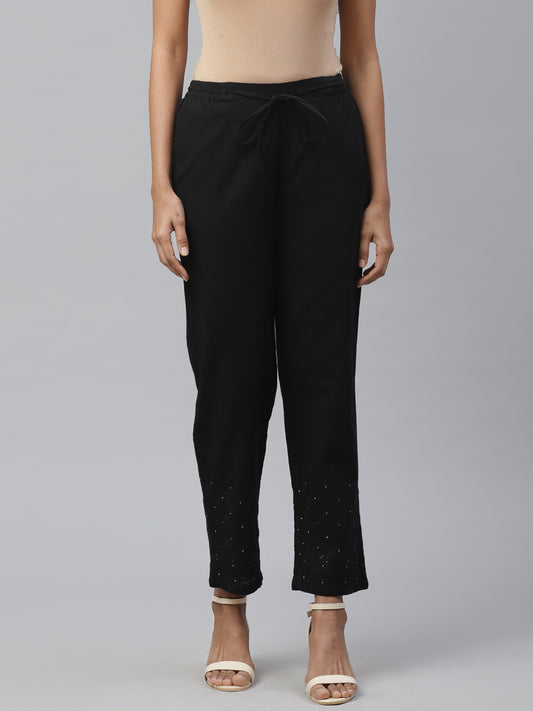 Black Tapered Chikankari Trousers with Mukaish Work