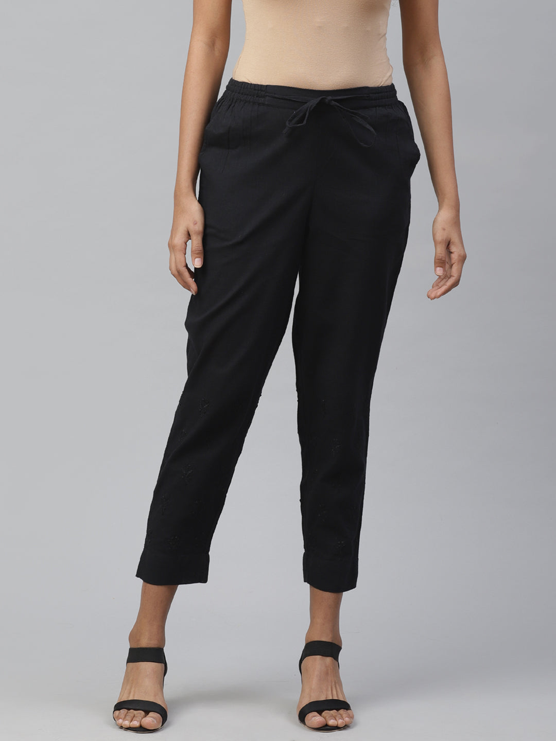 Black Slim Fit Chikankari Trousers