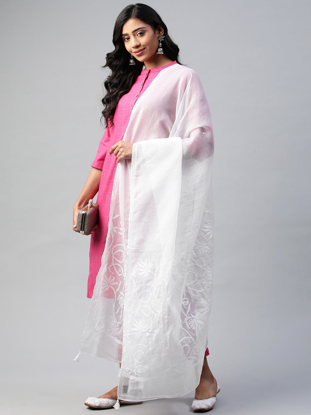 White Kota Cotton Tepchi Dupatta