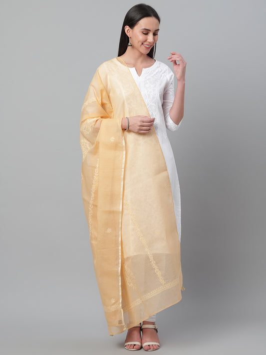 Beige Chikankari Kota Dupatta