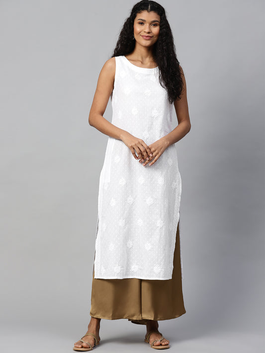 White Chikankari Dobby Straight Kurta