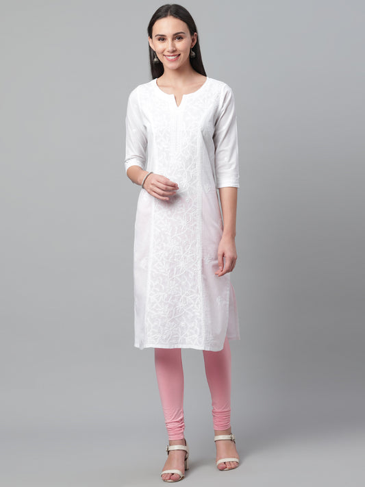 White Cotton Chikankari Straight Kurta