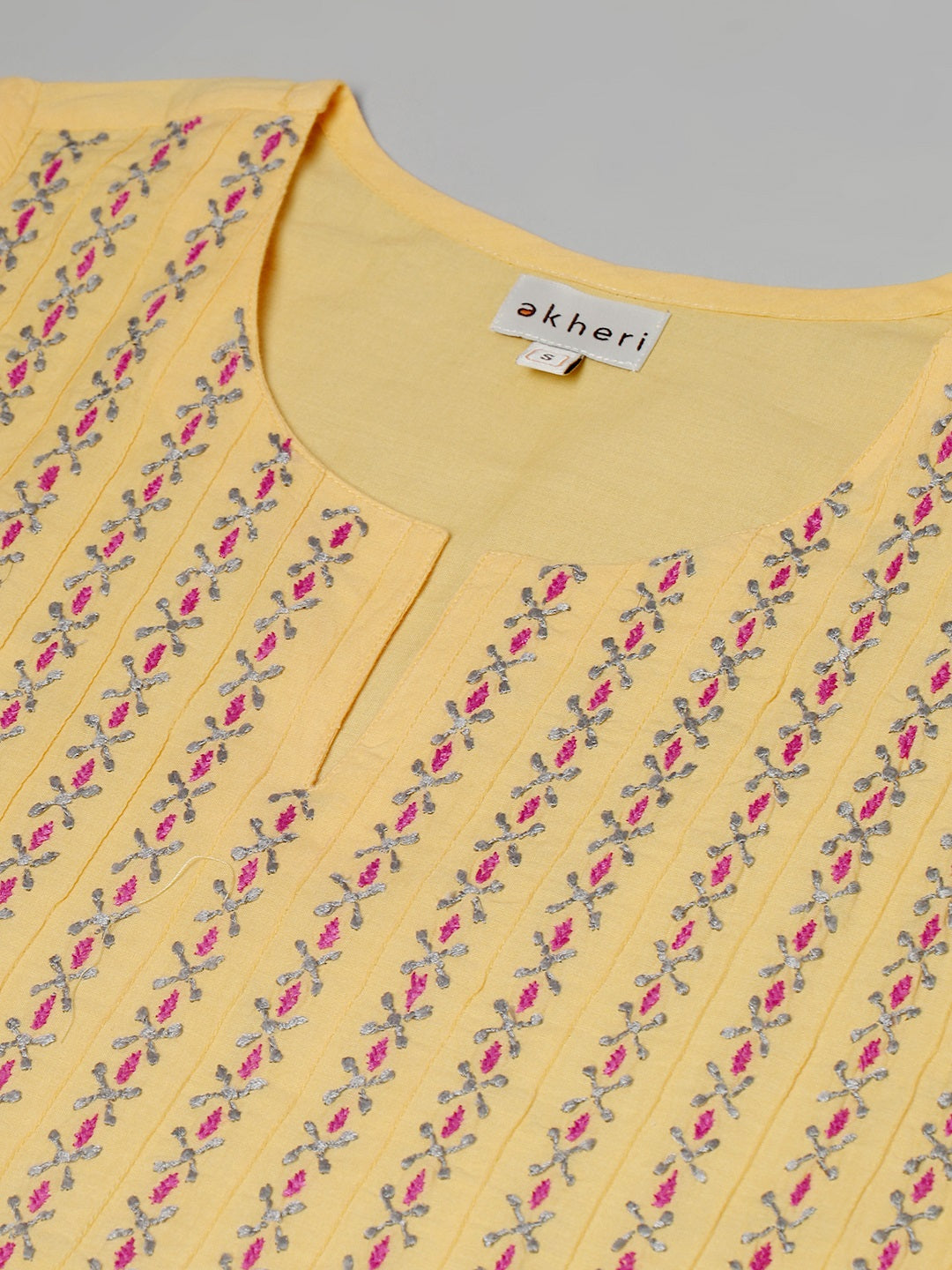 092 Yellow Pintucks Embroidered Kurta