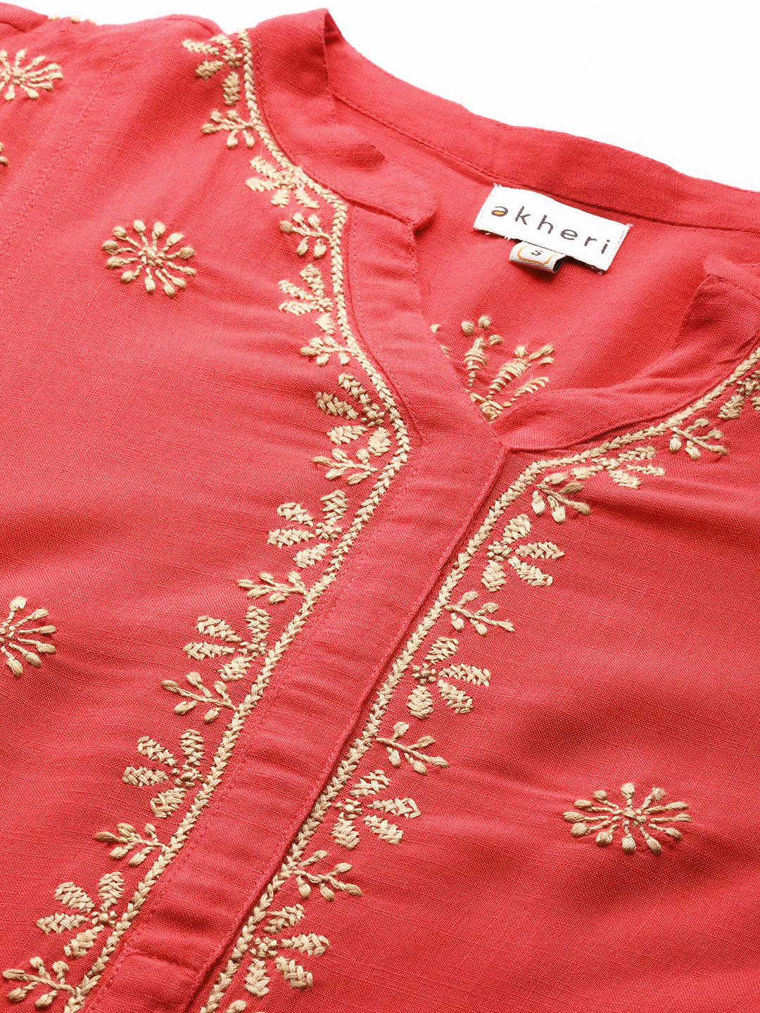 Red Rayon Flared Chikankari Kurta