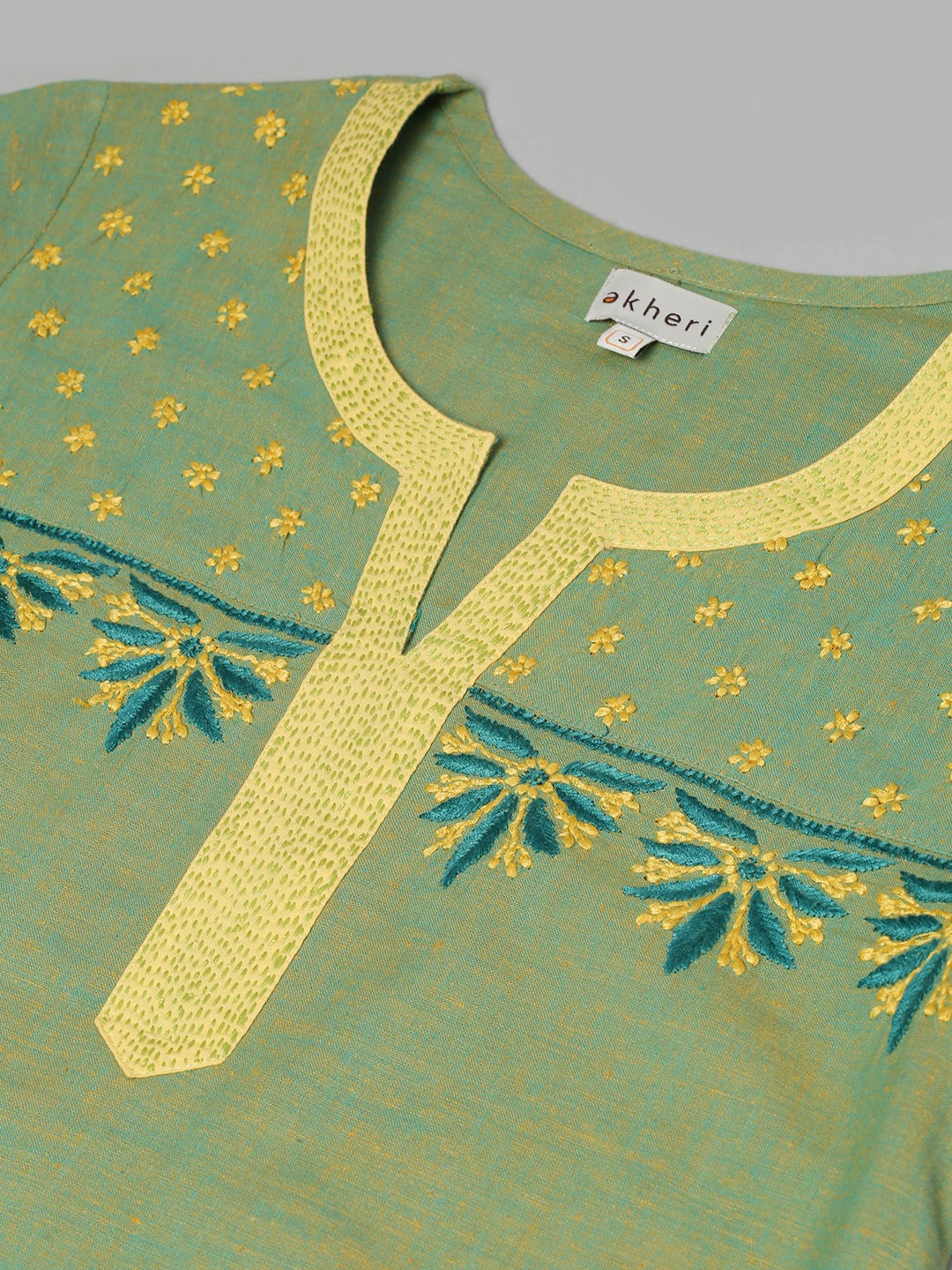 Green Mangalgiri Embroidered Kurta