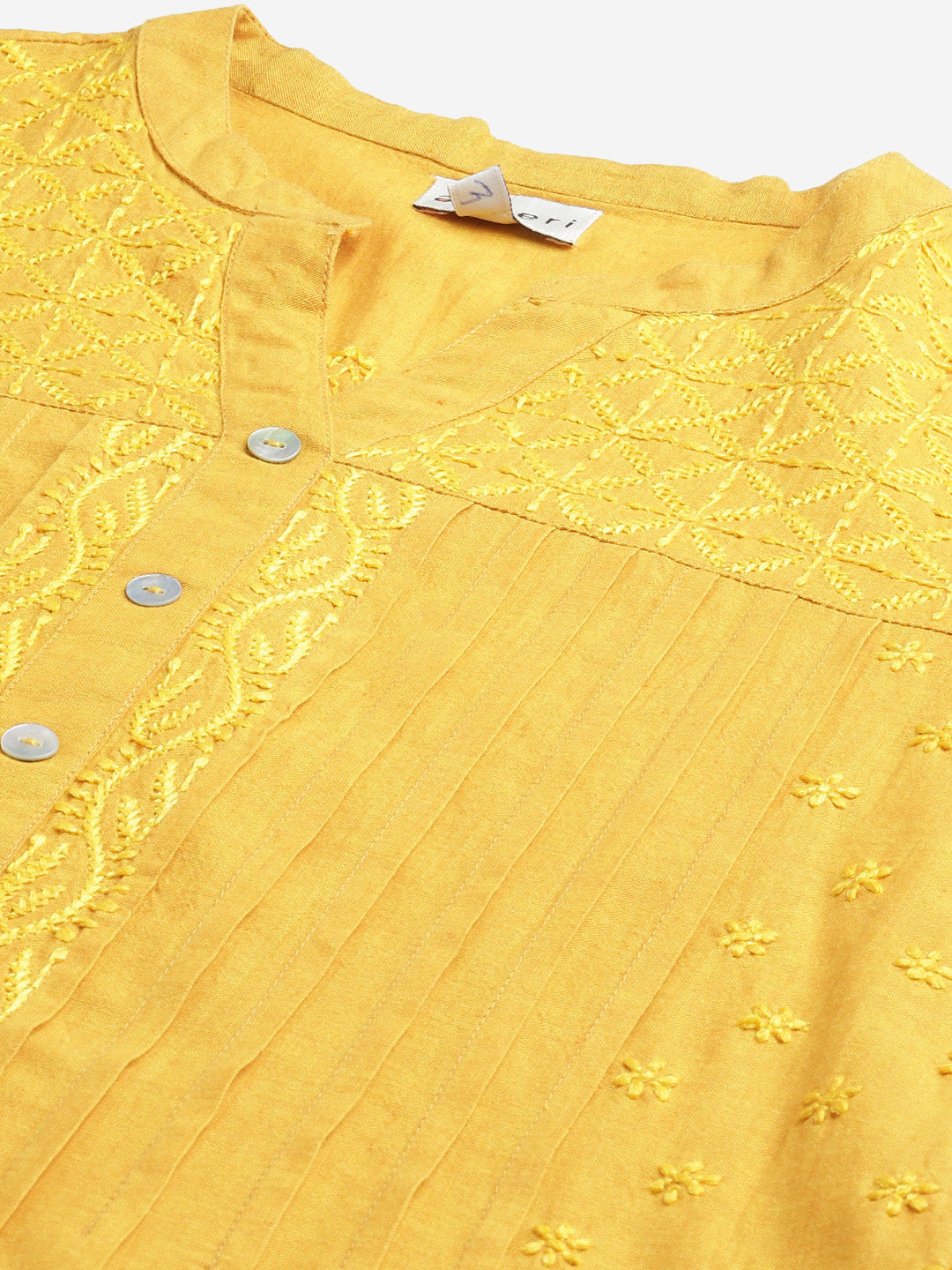 Mustard Mangalgiri Embroidered Kurta