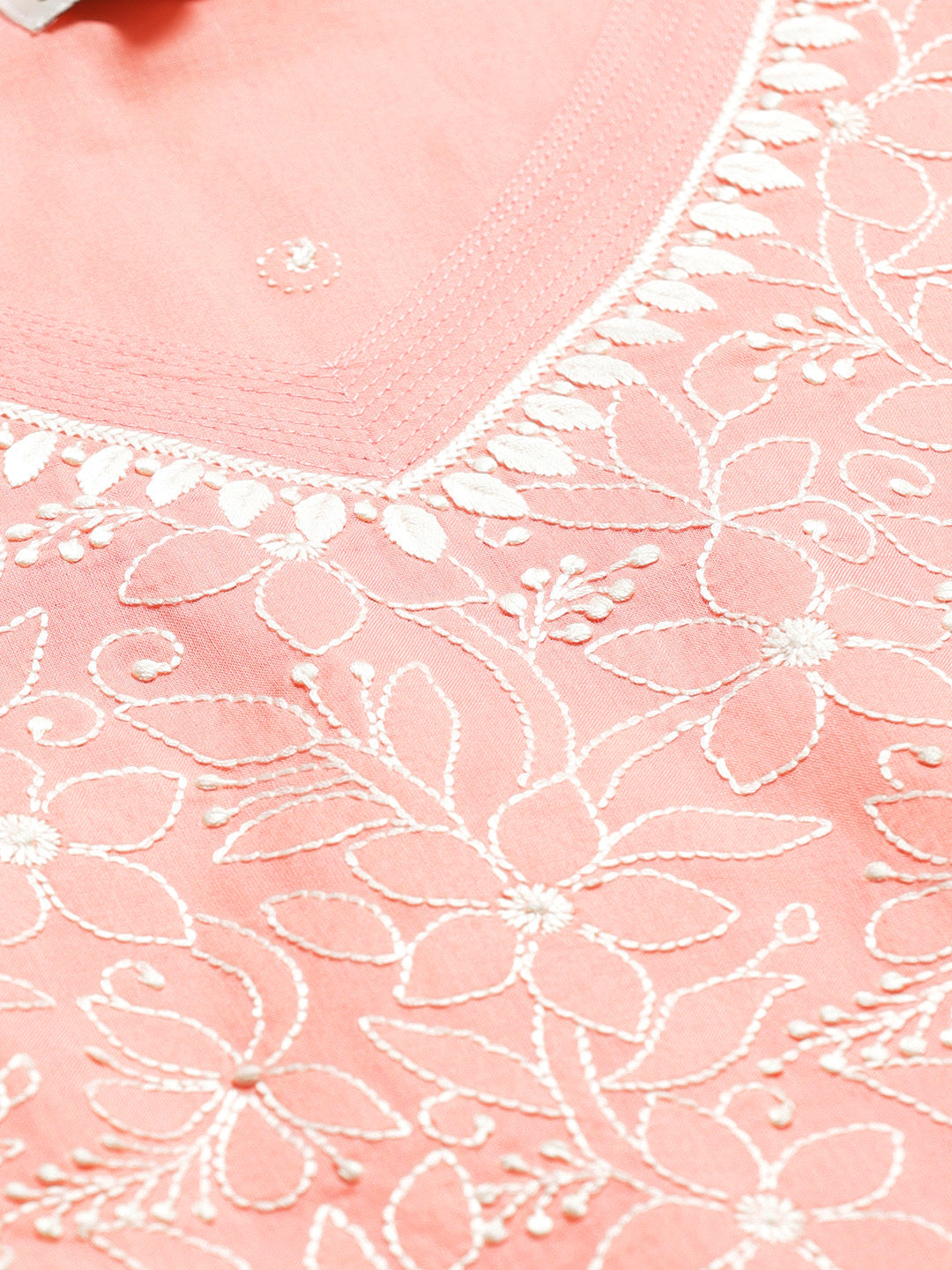 Pink V-neck Chikankari Top
