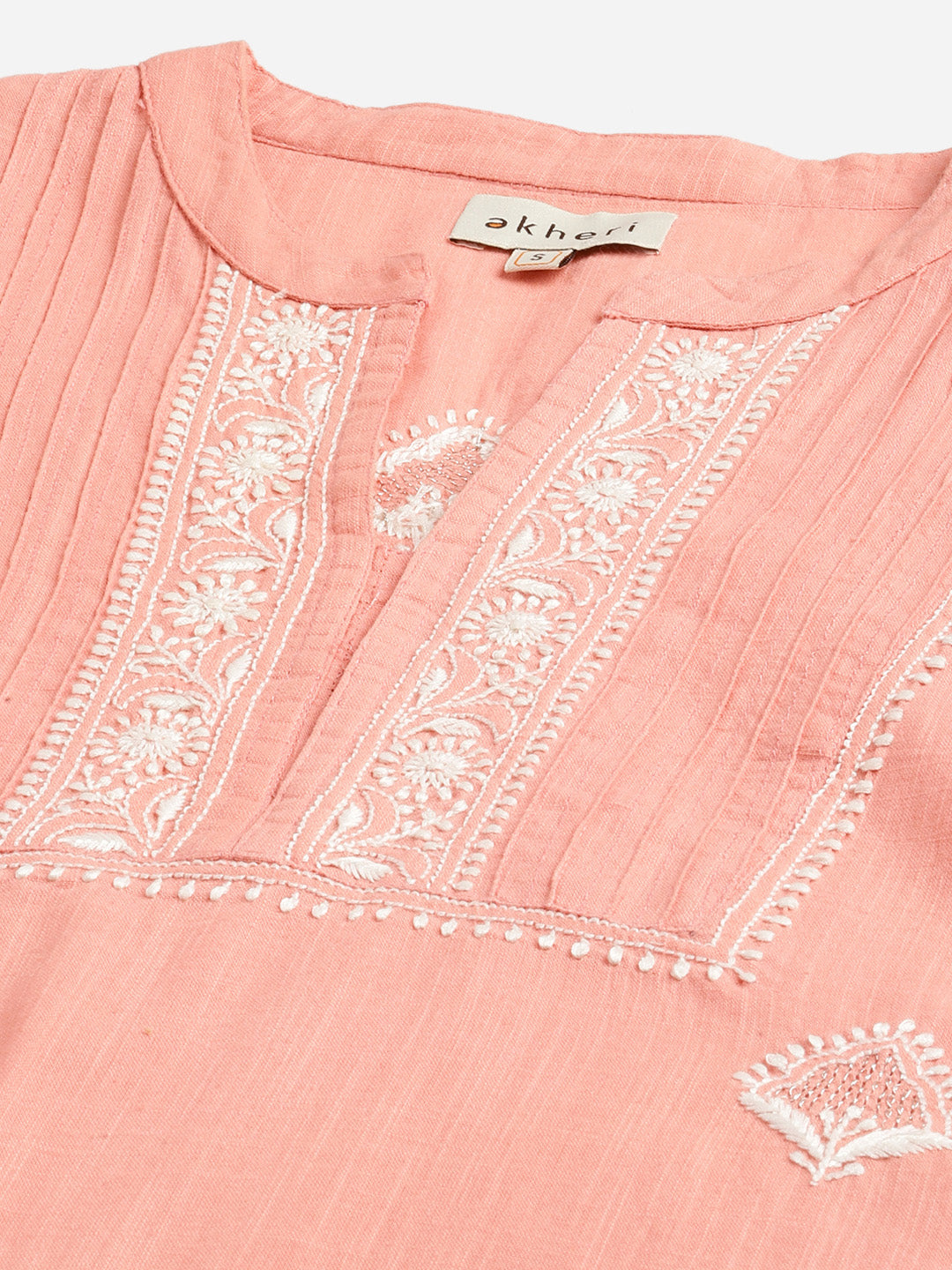 Peach Chikankari Straight Kurta