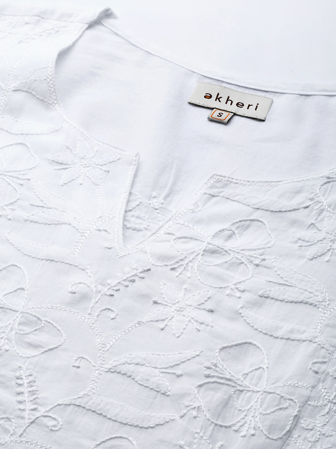 White Chikankari Flared Kurta with Side Gathers