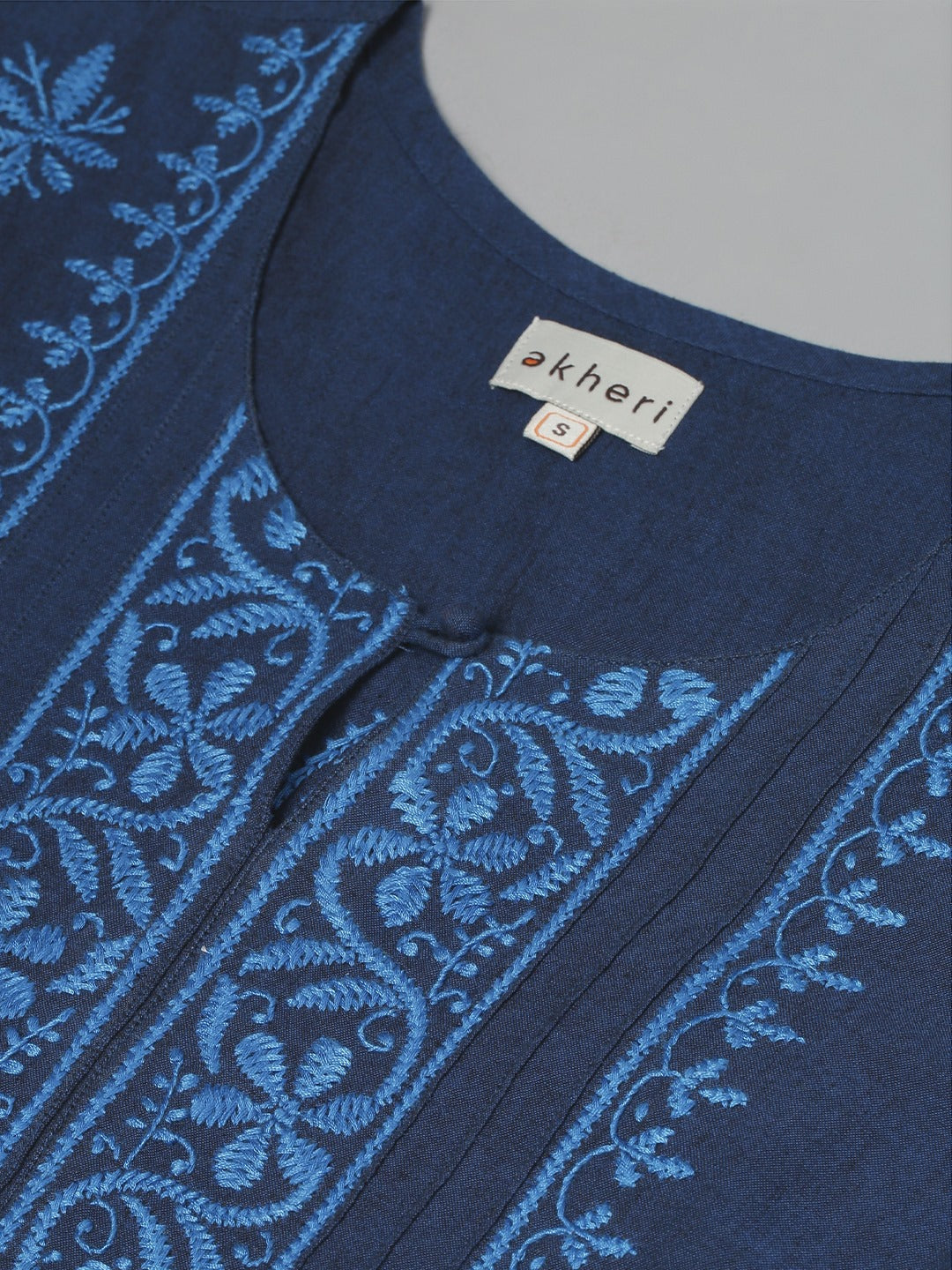 Mangalgiri Navy Blue Embroidered Kurta with Pocket