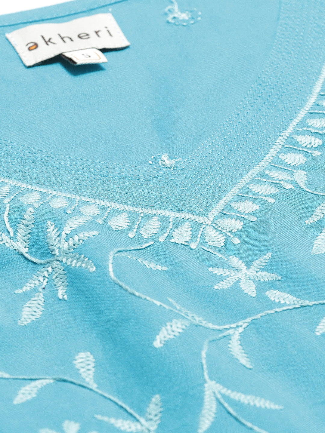 Blue V-neck Chikankari Top