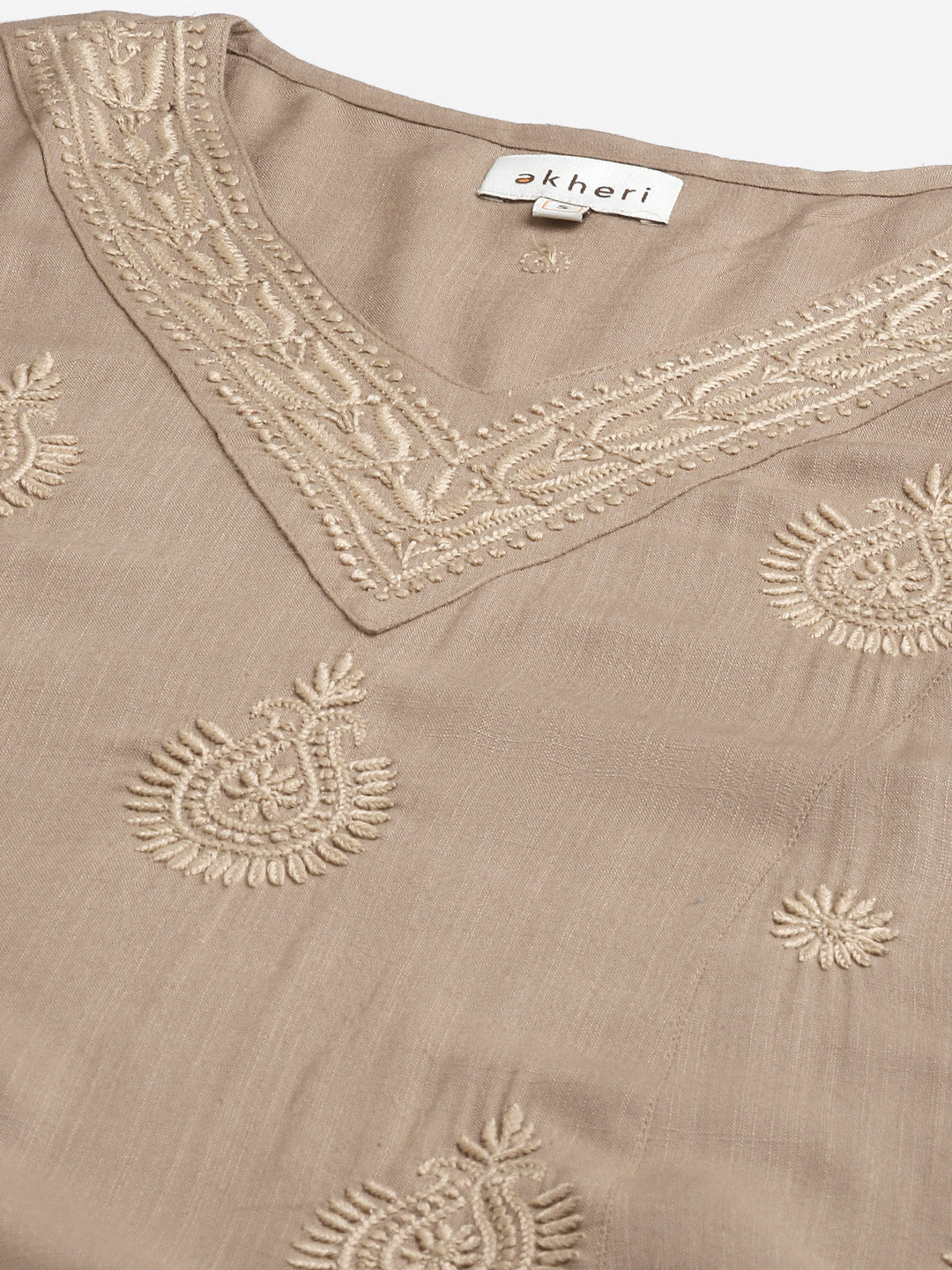 Rayon Chikankari Beige Flared Kurta