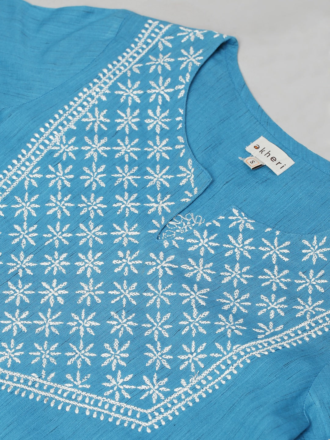 Blue Ikat Straight Chikankari Kurta