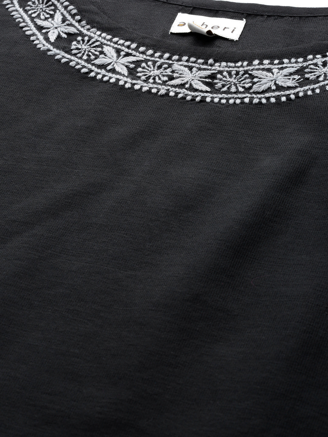Black & Grey Embroidered Sheer Short Kurta