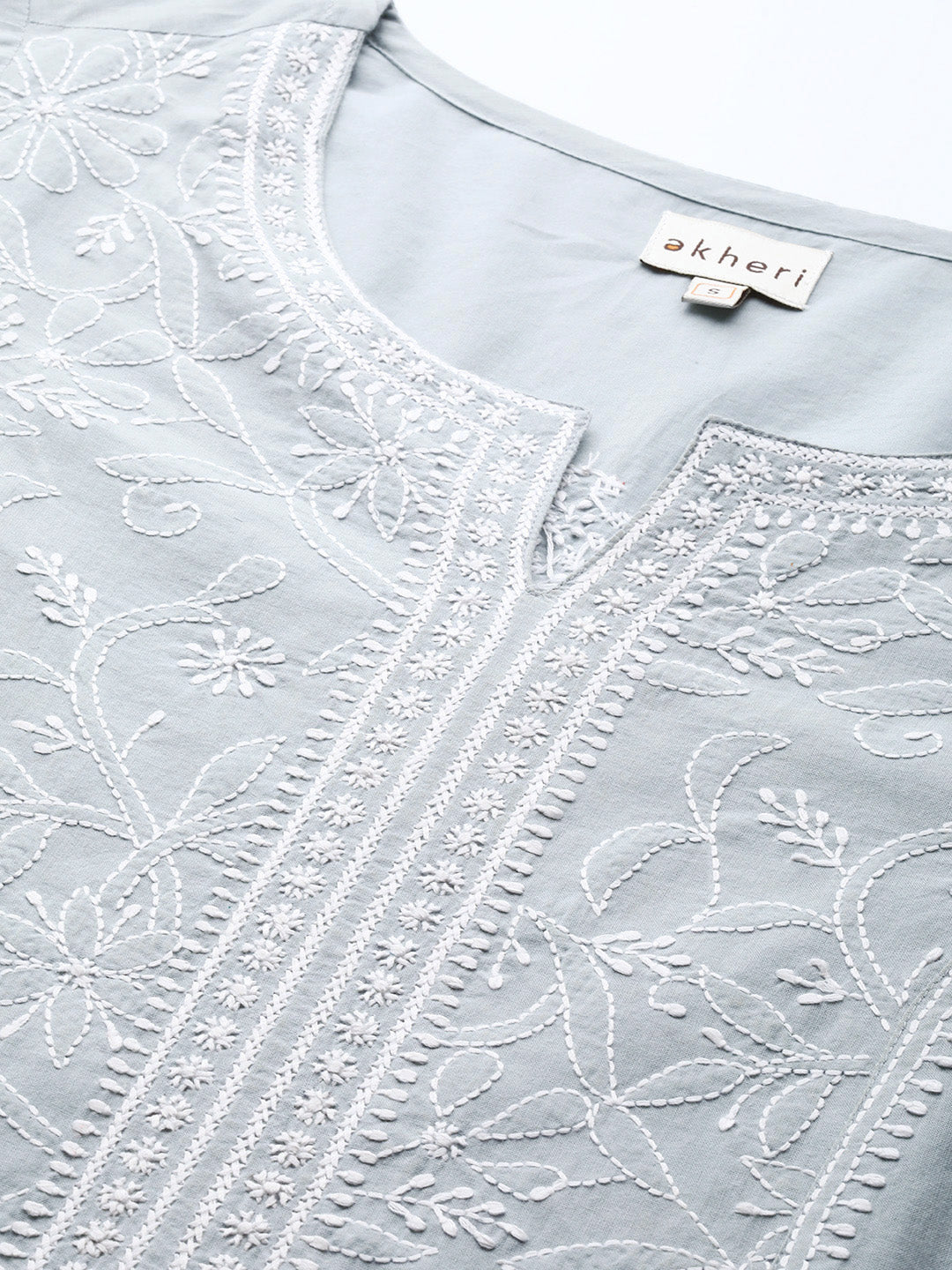 Grey Chikankari Straight Kurta