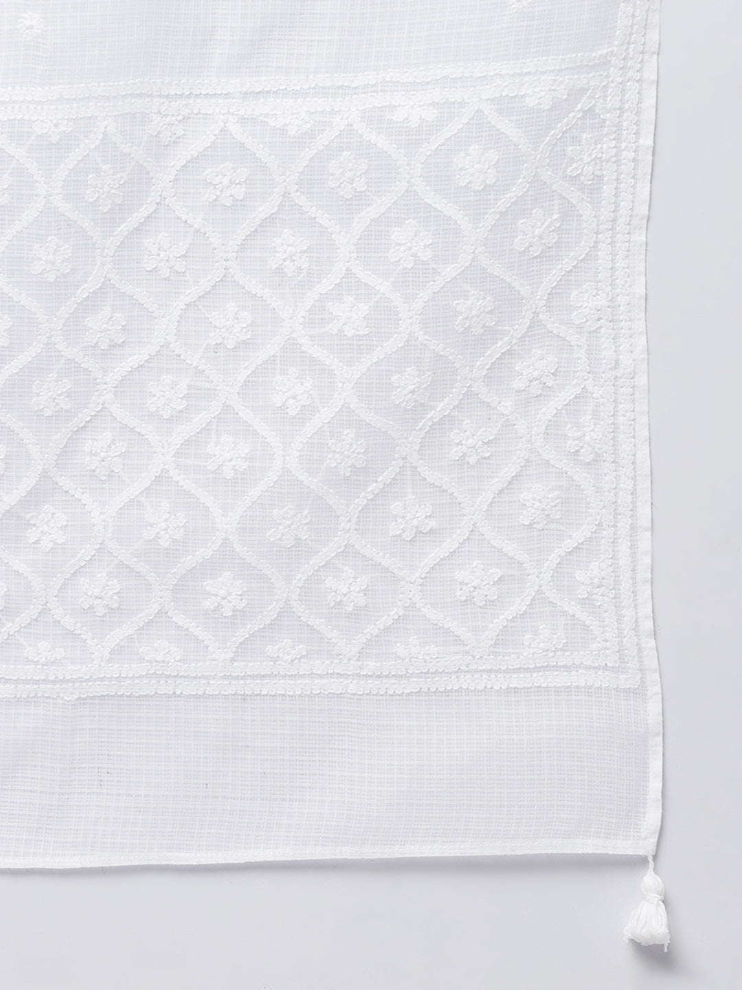 White Kota Chikankari Dupatta with Shadow Work